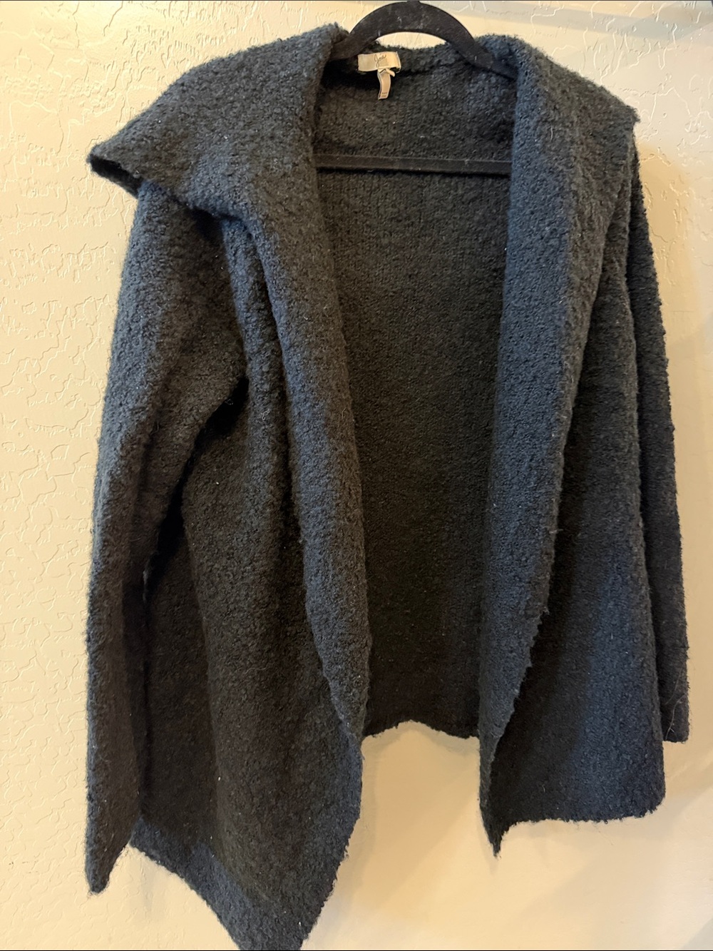 Joie Black Textured Open-Front Cardigan with Pockets & Hood